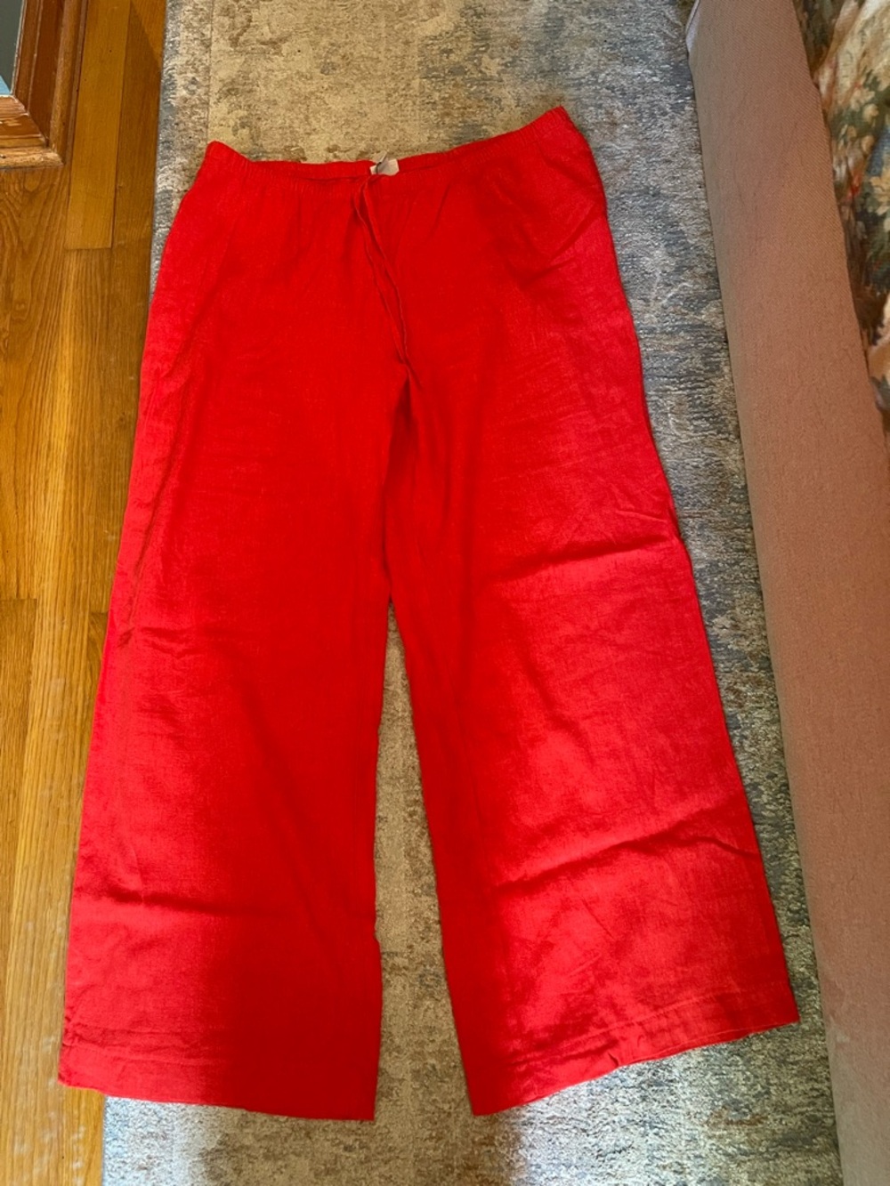 Red Wide-Leg Linen Pants